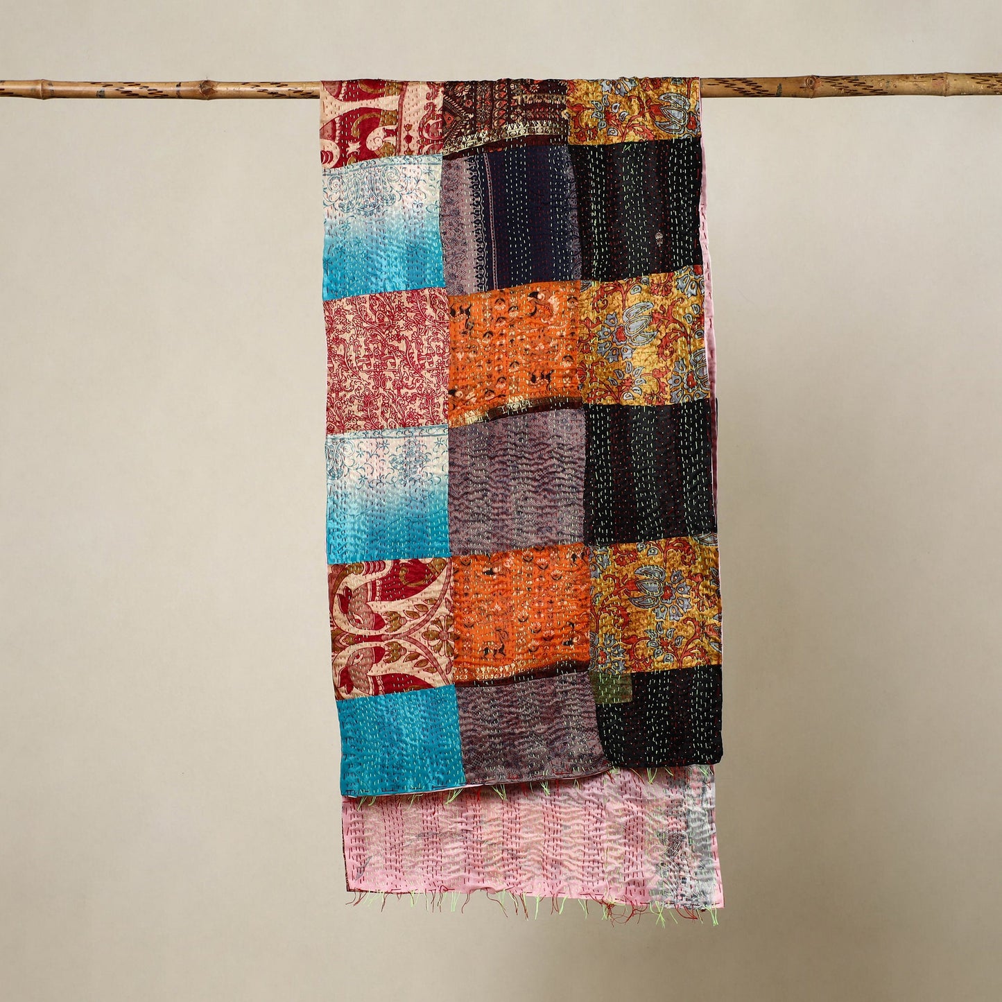Multicolor - reversible patchwork silk bengal kantha stitch
