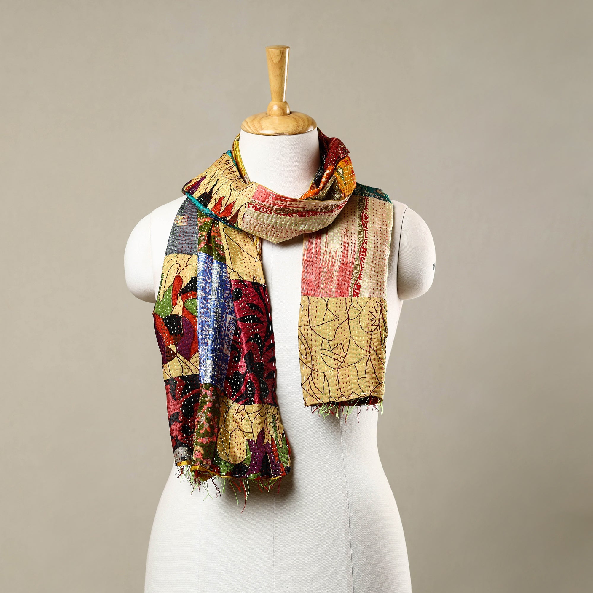 Multicolor - reversible patchwork silk bengal kantha stitch