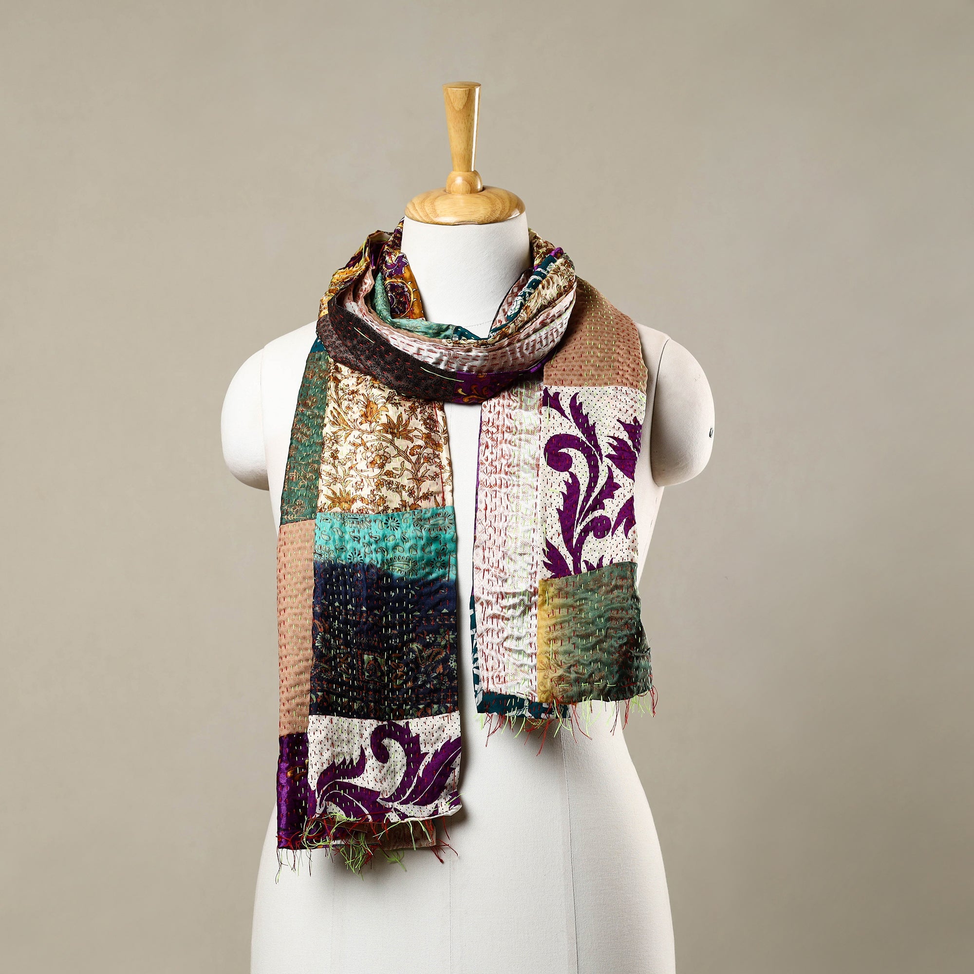 Multicolor - reversible patchwork silk bengal kantha stitch