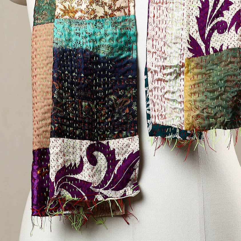 Multicolor - reversible patchwork silk bengal kantha stitch