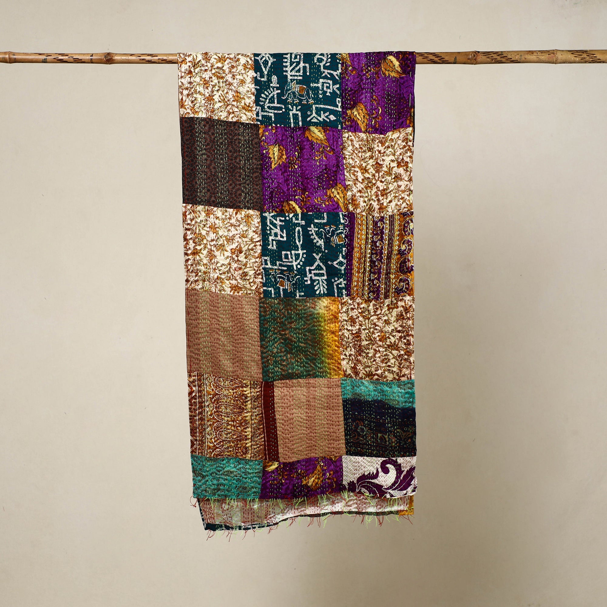 Multicolor - reversible patchwork silk bengal kantha stitch