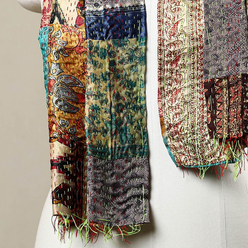 Multicolor - reversible patchwork silk bengal kantha stitch
