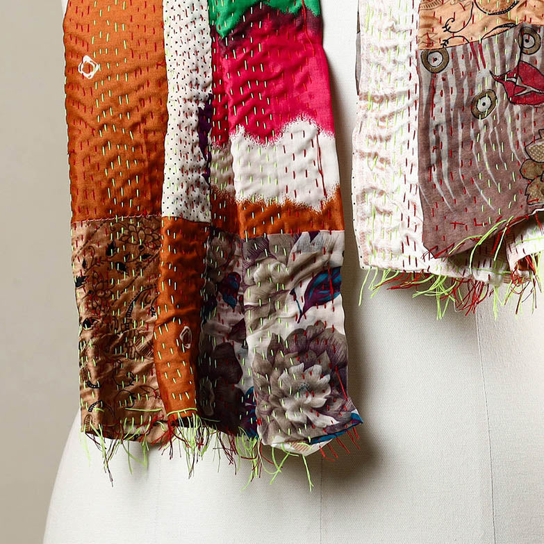 Multicolor - reversible patchwork silk bengal kantha stitch