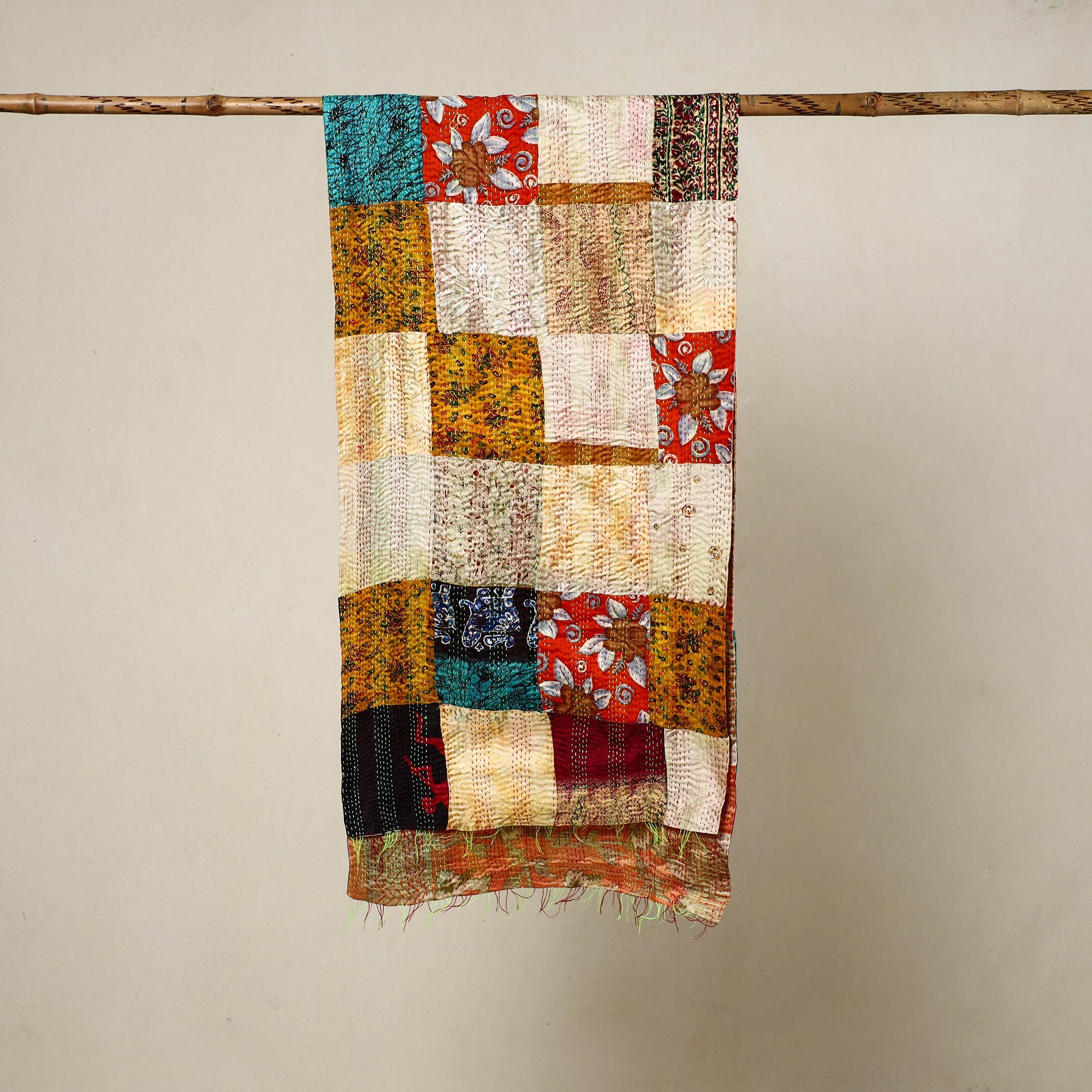 Multicolor - reversible patchwork silk bengal kantha stitch