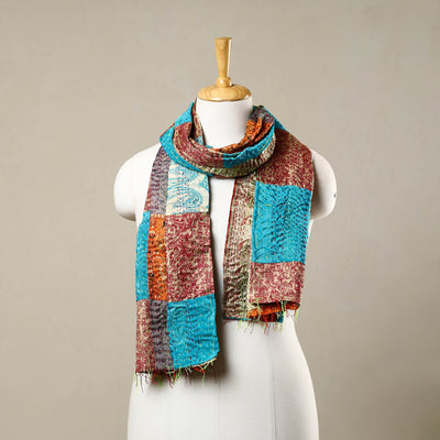  Multicolor Reversible Silk Bengal Kantha Stole Online