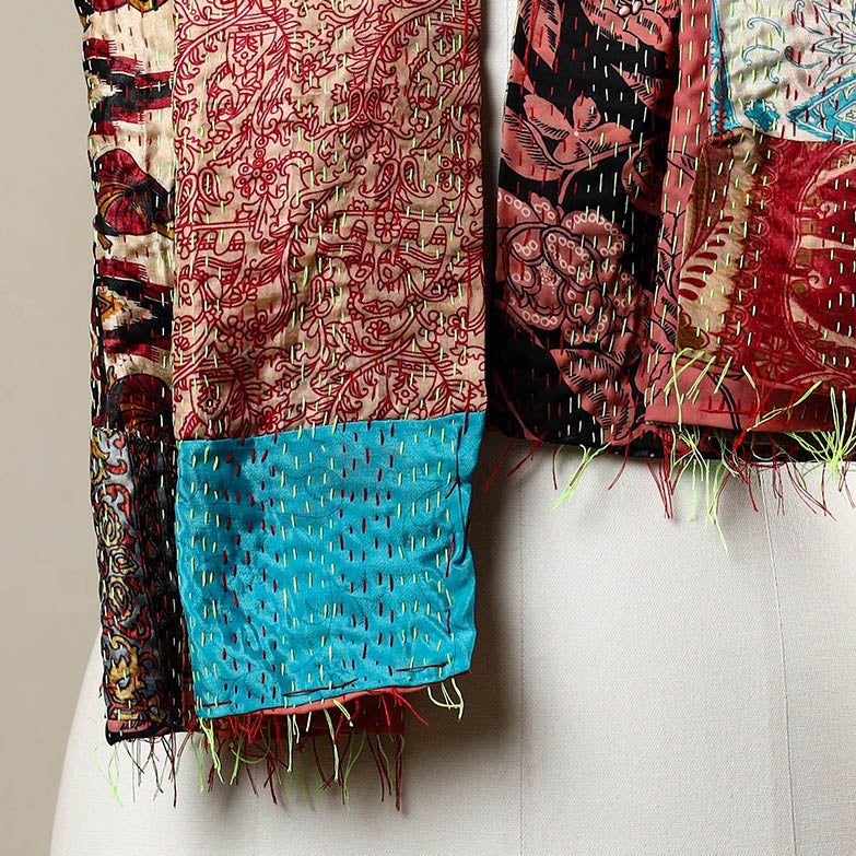 Multicolor - reversible patchwork silk bengal kantha stitch