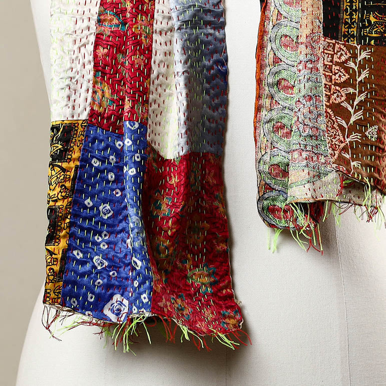  Reversible Silk Bengal Kantha Stole 