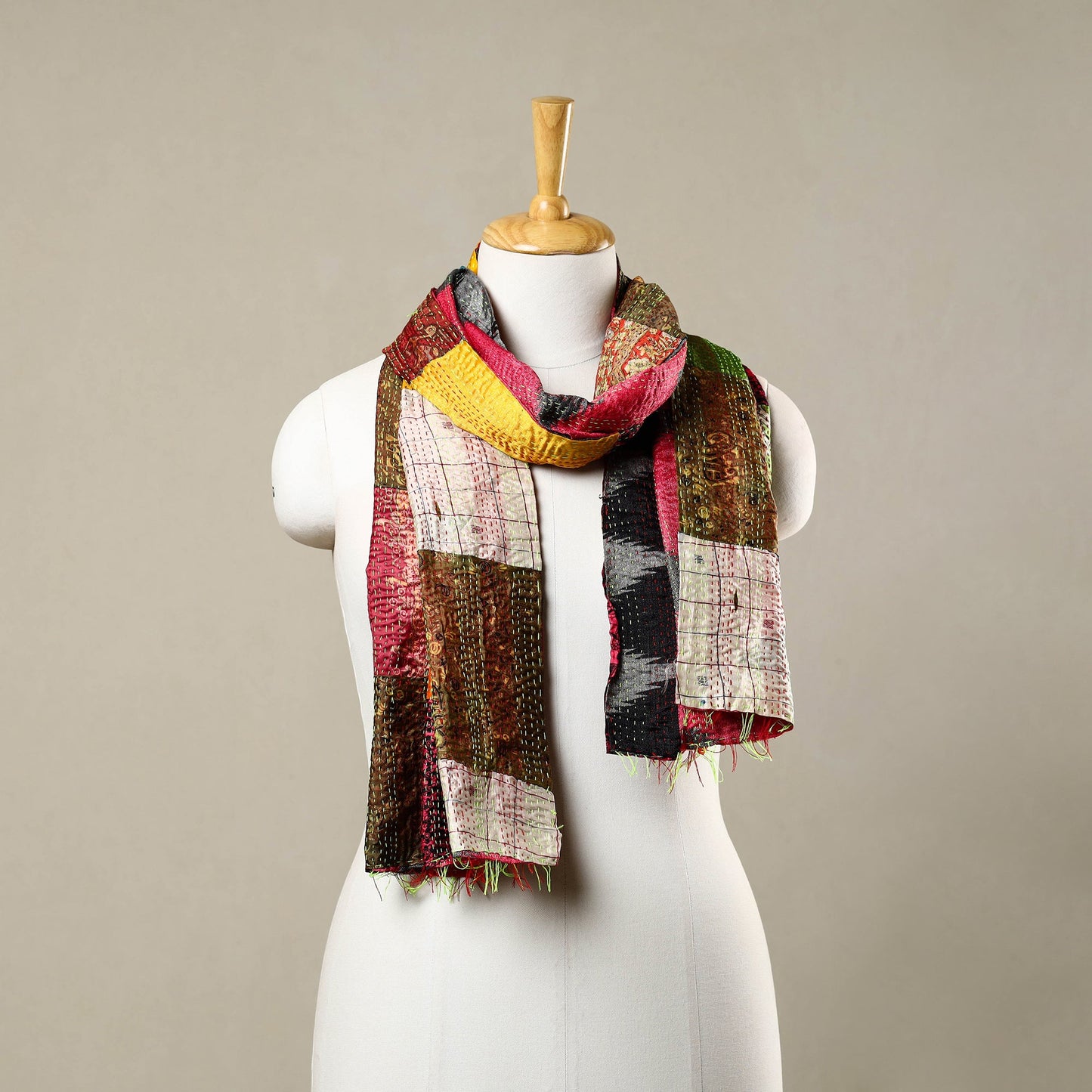 Multicolor - reversible patchwork silk bengal kantha stitch