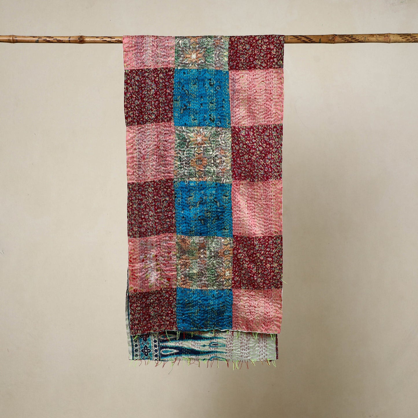 Multicolor - reversible patchwork silk bengal kantha stitch