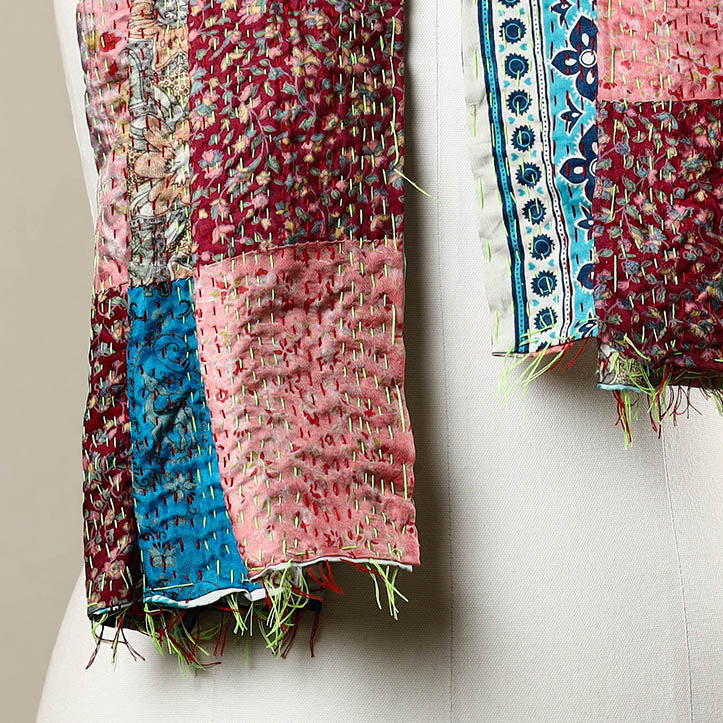 Multicolor - reversible patchwork silk bengal kantha stitch