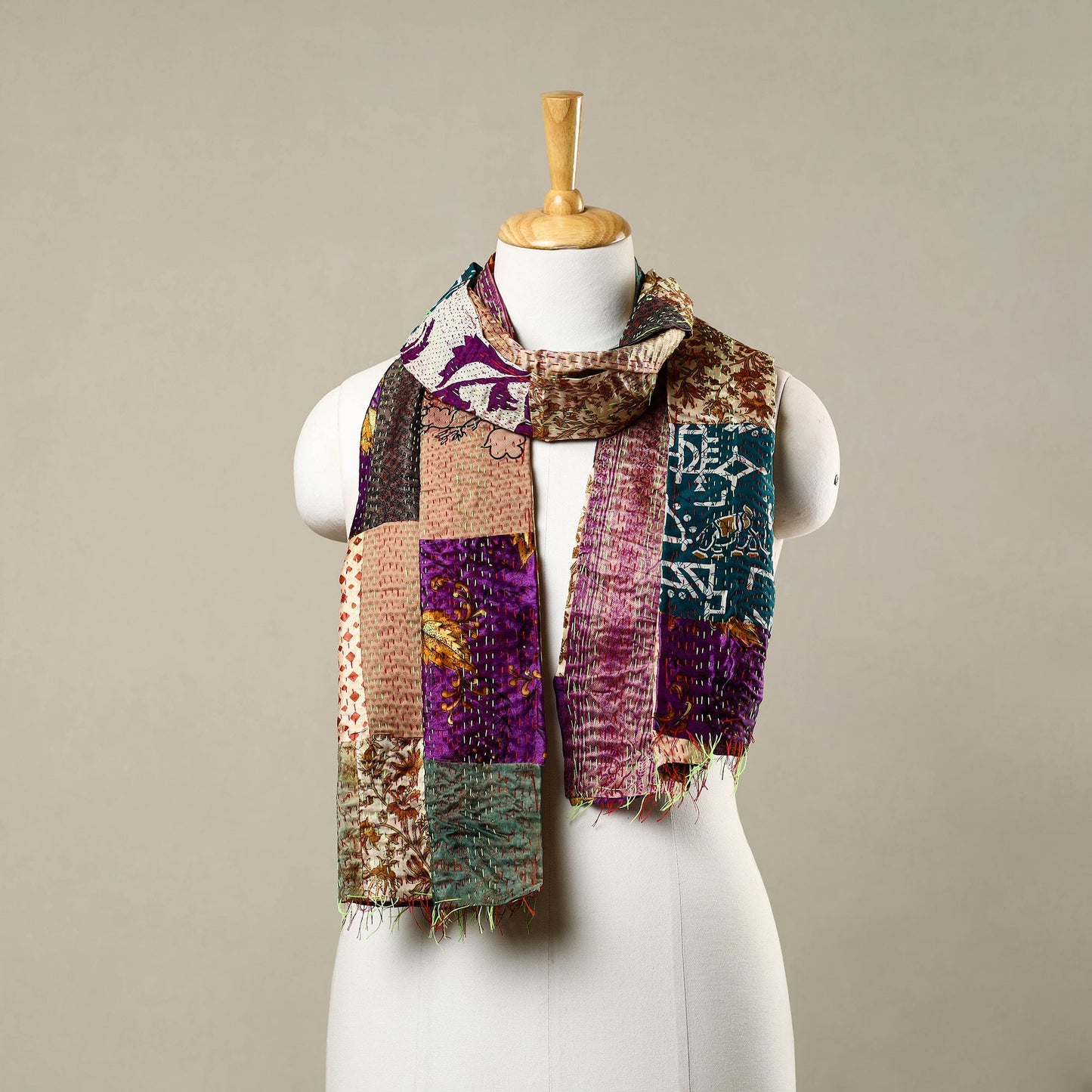 Multicolor - reversible patchwork silk bengal kantha stitch