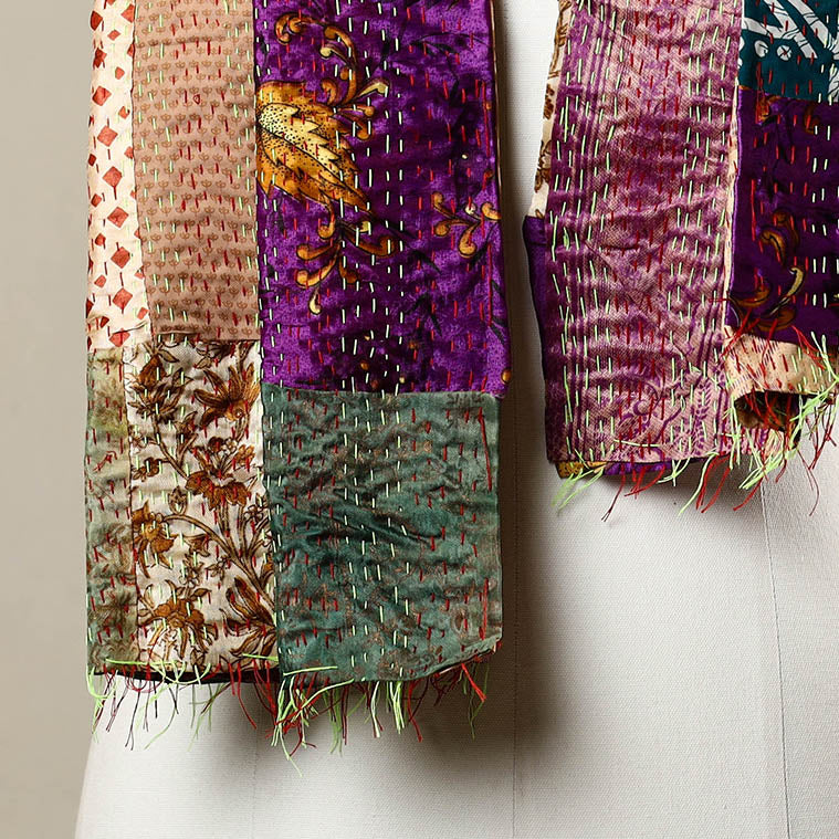 Multicolor - reversible patchwork silk bengal kantha stitch