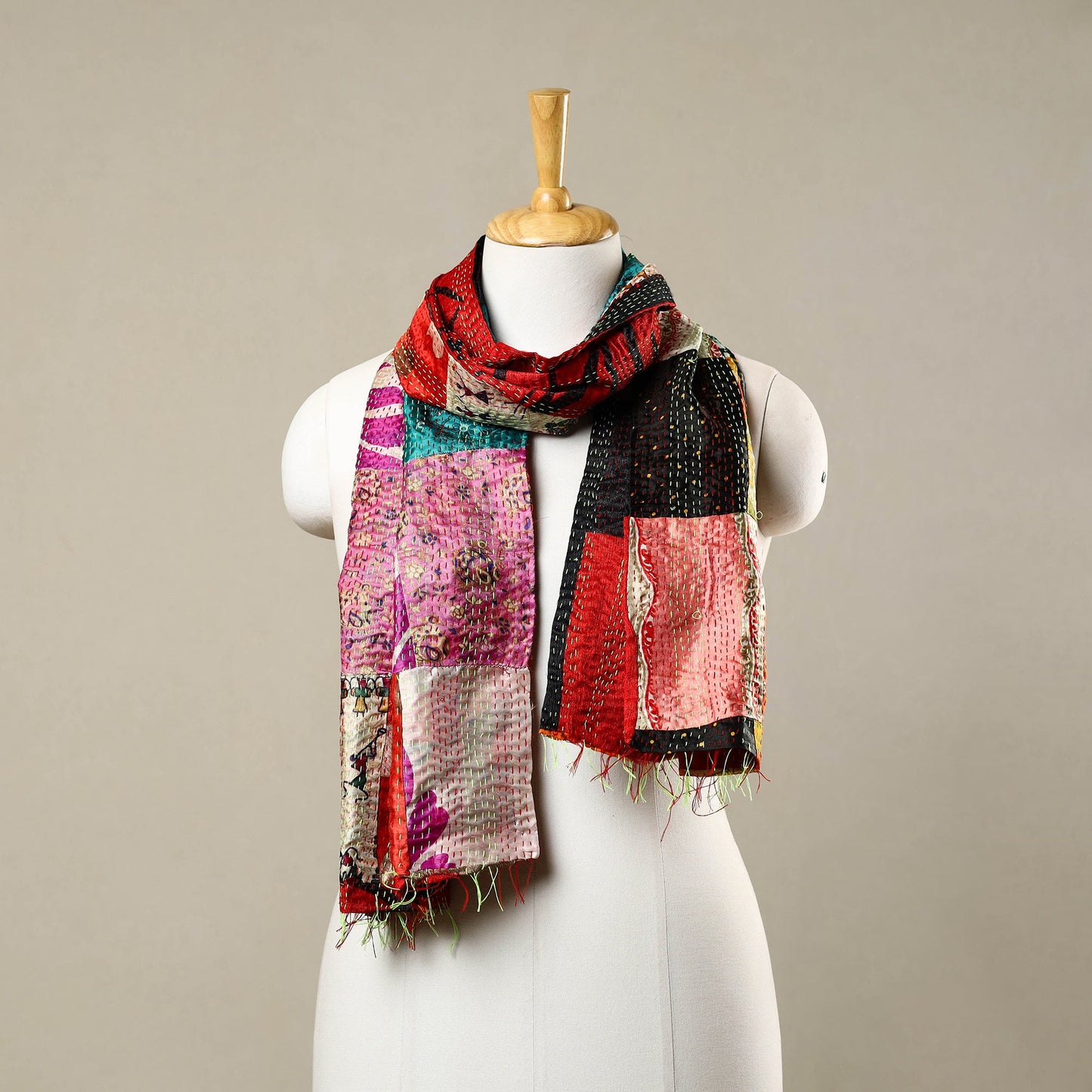 Multicolor - reversible patchwork silk bengal kantha stitch