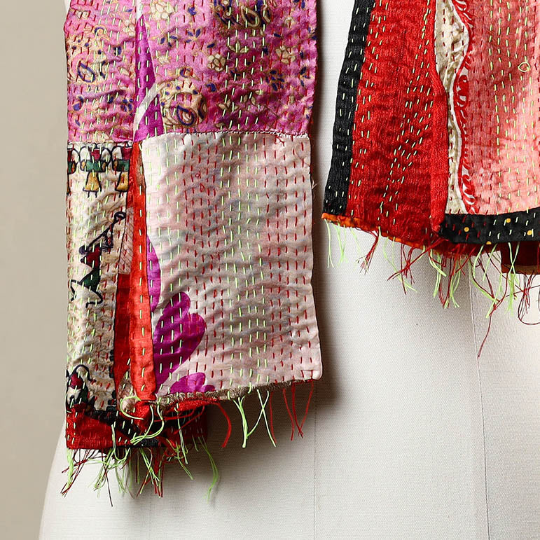 Multicolor - reversible patchwork silk bengal kantha stitch