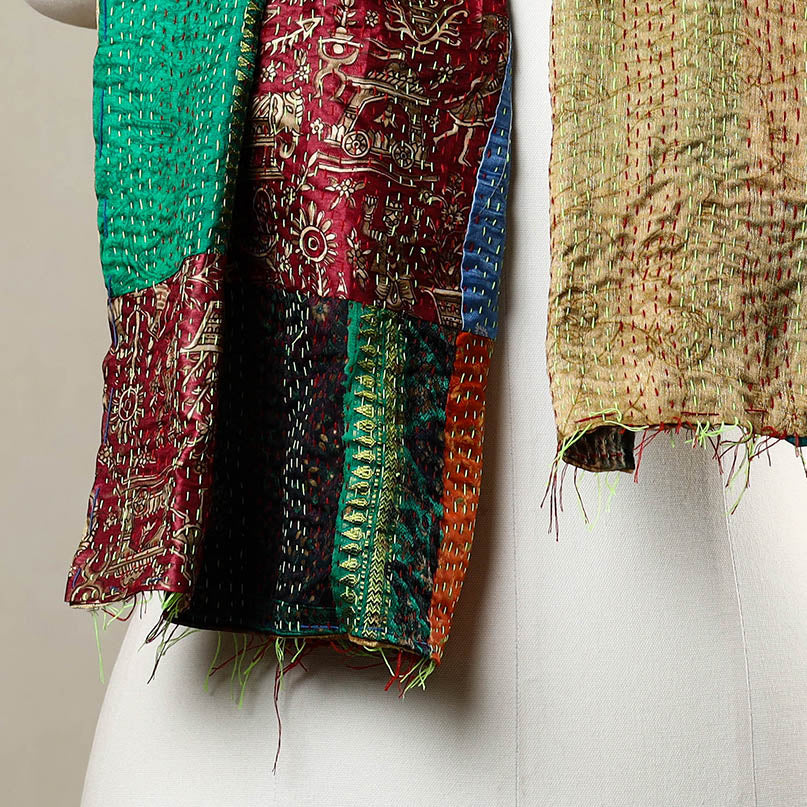 Buy Multicolor Reversible Silk Bengal Kantha Stole Online