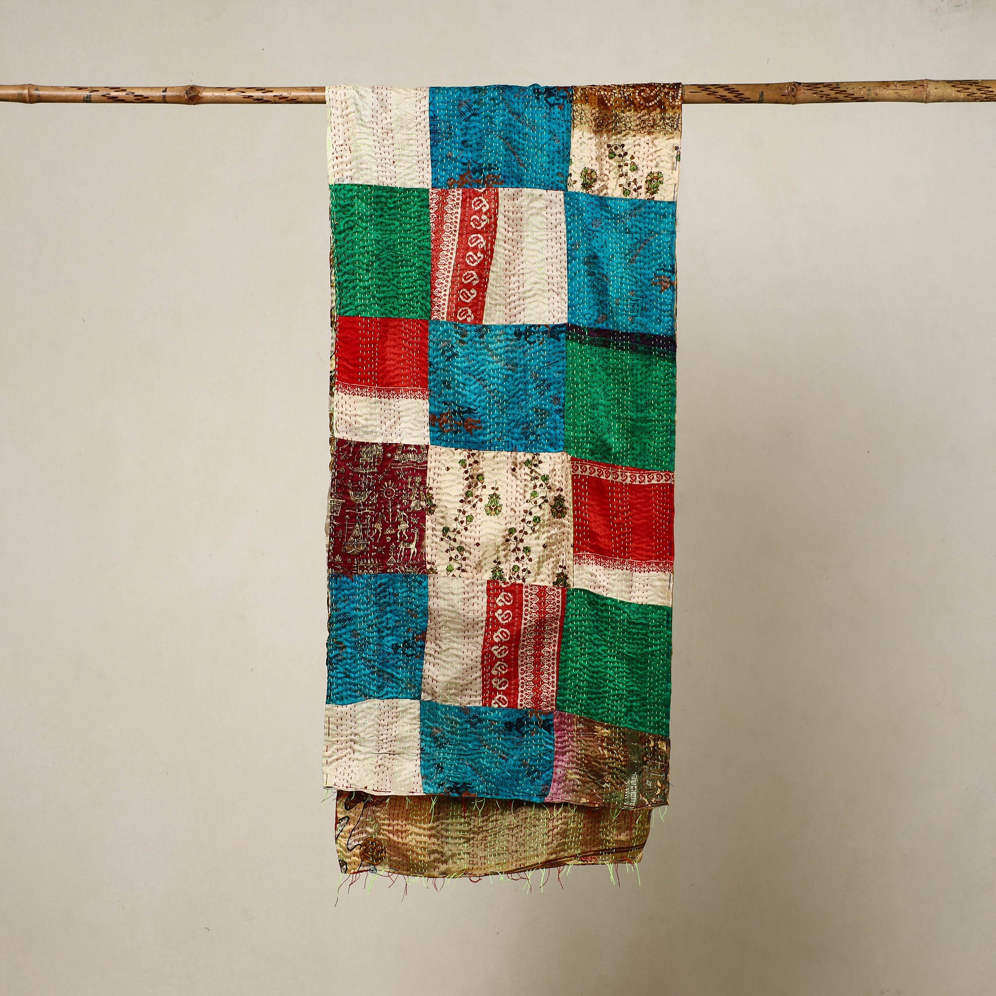 Buy Multicolor Reversible Silk Bengal Kantha Stole Online