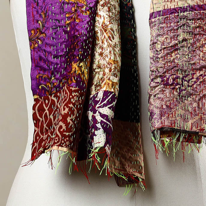 Multicolor - reversible patchwork silk bengal kantha stitch