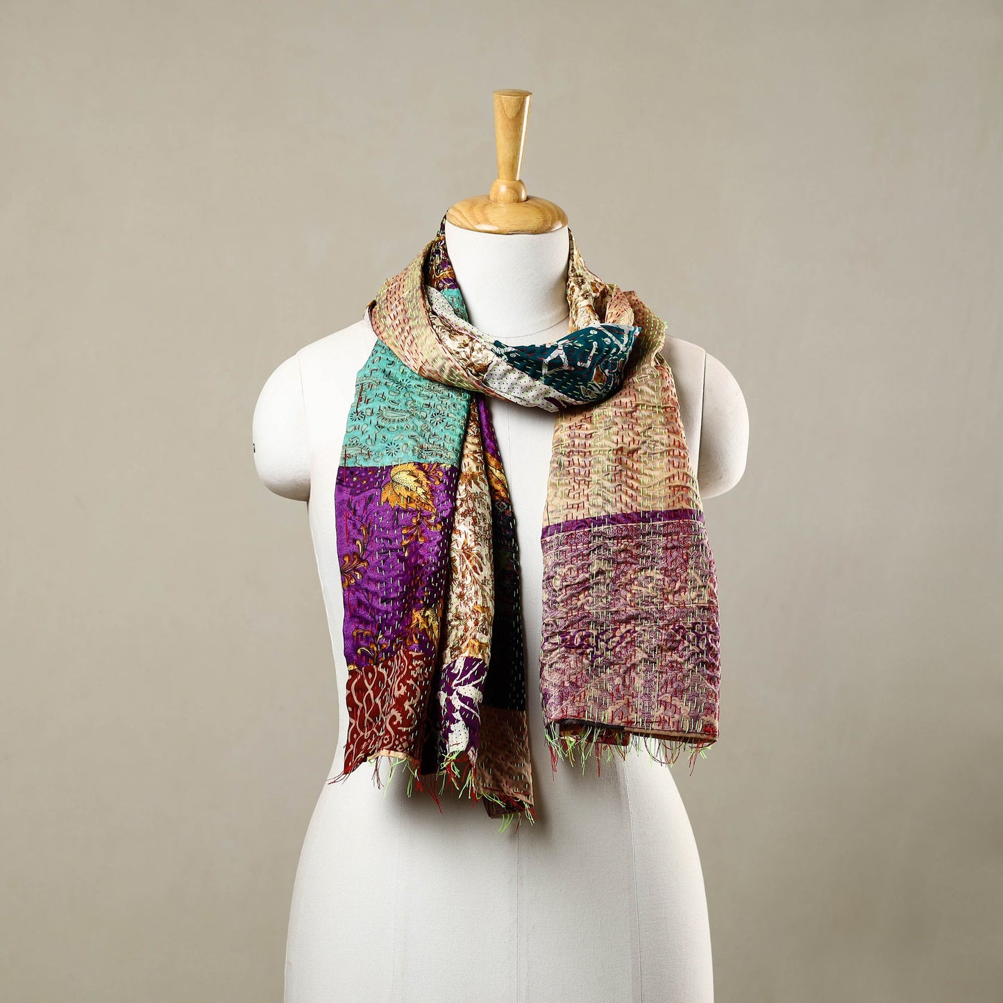 Multicolor - reversible patchwork silk bengal kantha stitch