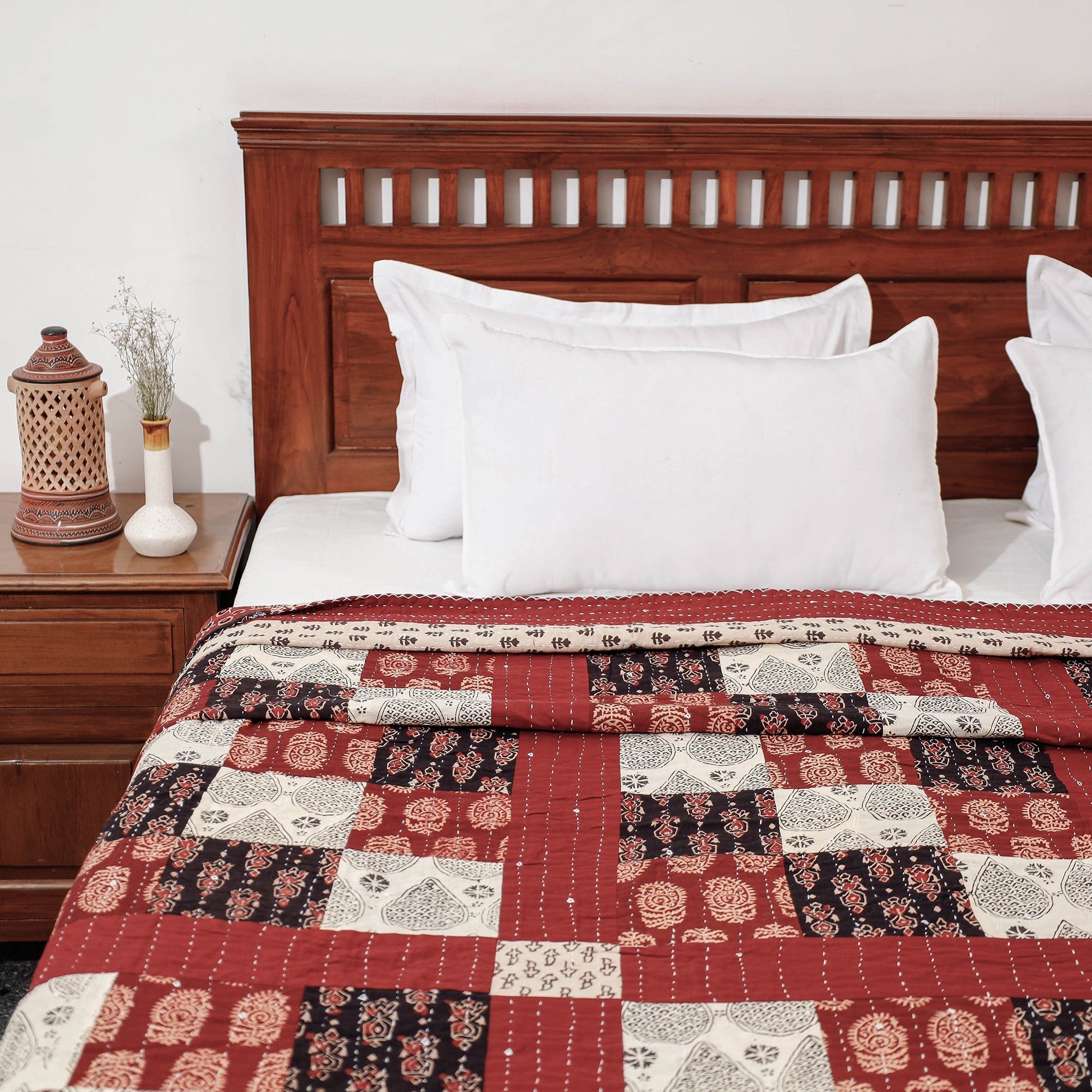  Reversible Ajrakh Printed Patch With Tagai Cotton Gudri / AC Quilt 