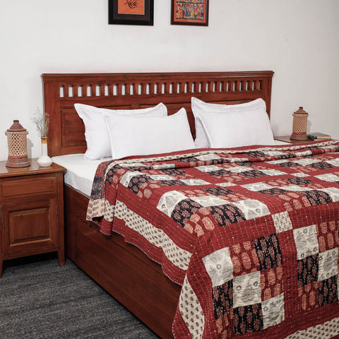  Reversible Ajrakh Printed Patch With Tagai Cotton Gudri / AC Quilt 