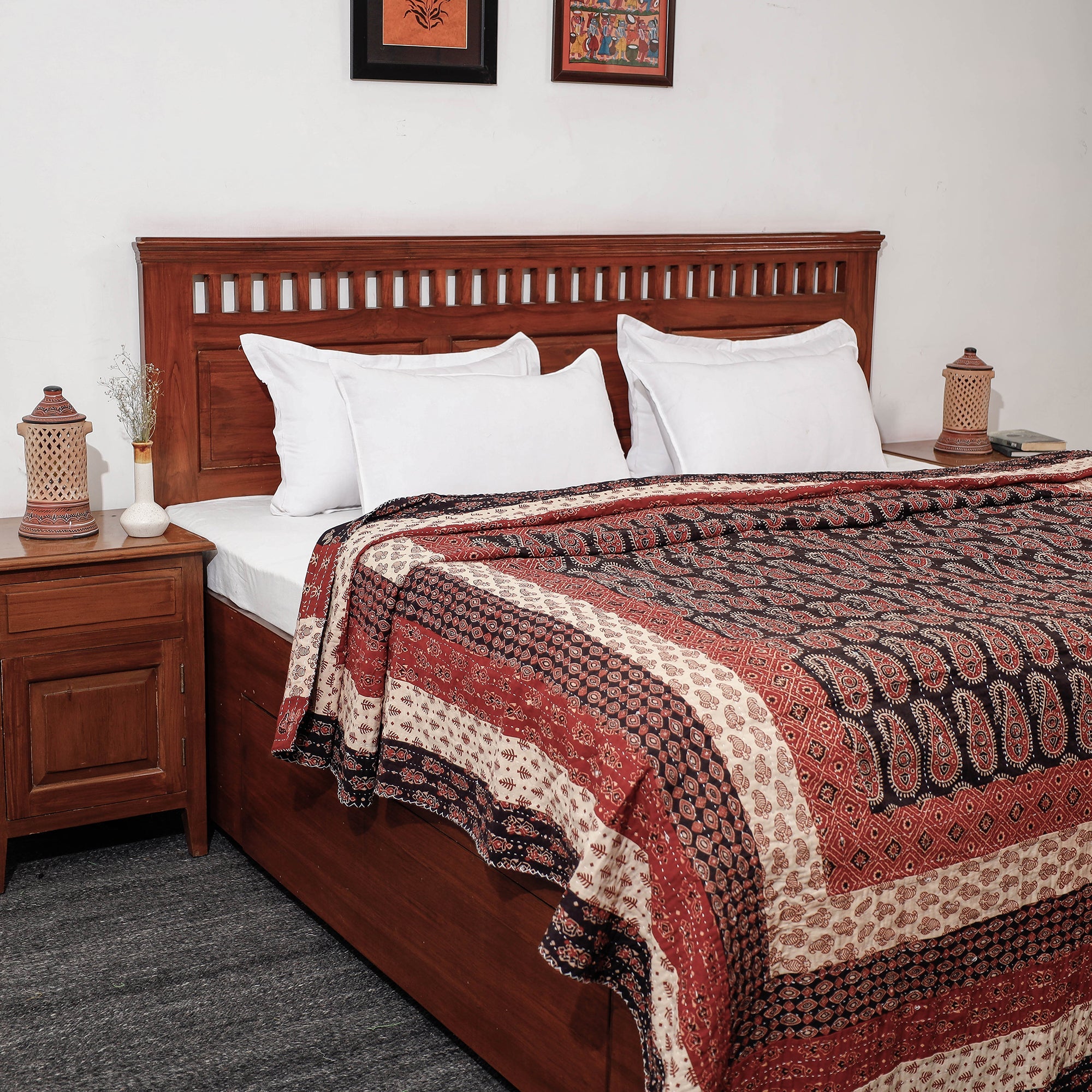  Reversible Ajrakh Printed Patch With Tagai Cotton Gudri / AC Quilt 