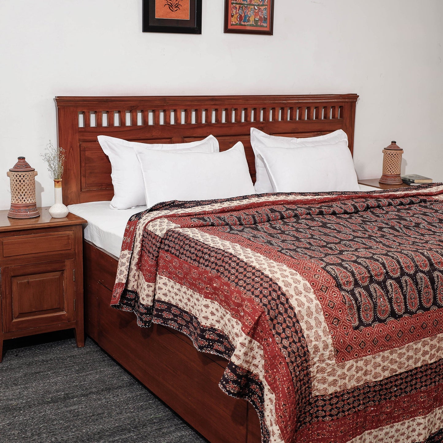  Reversible Ajrakh Printed Patch With Tagai Cotton Gudri / AC Quilt 