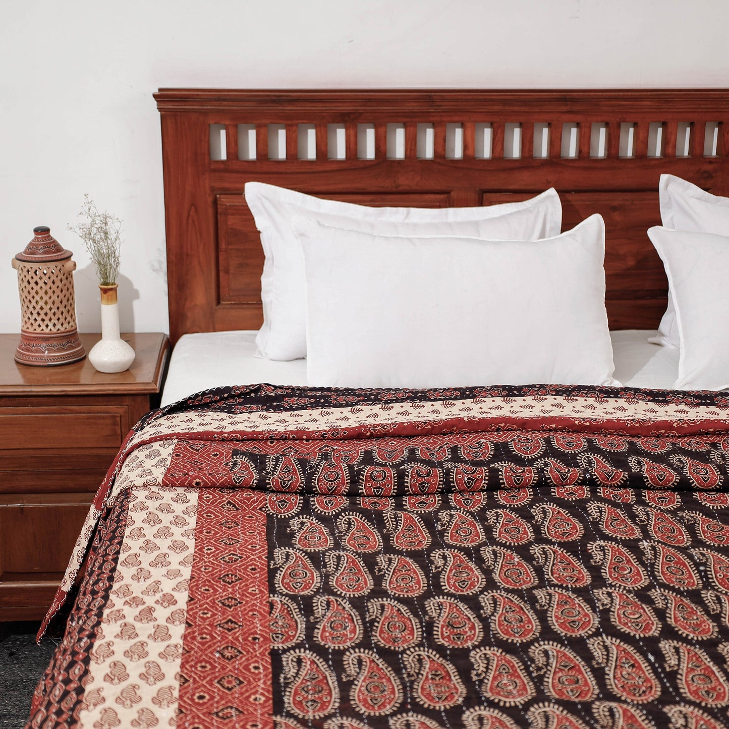  Reversible Ajrakh Printed Patch With Tagai Cotton Gudri / AC Quilt 