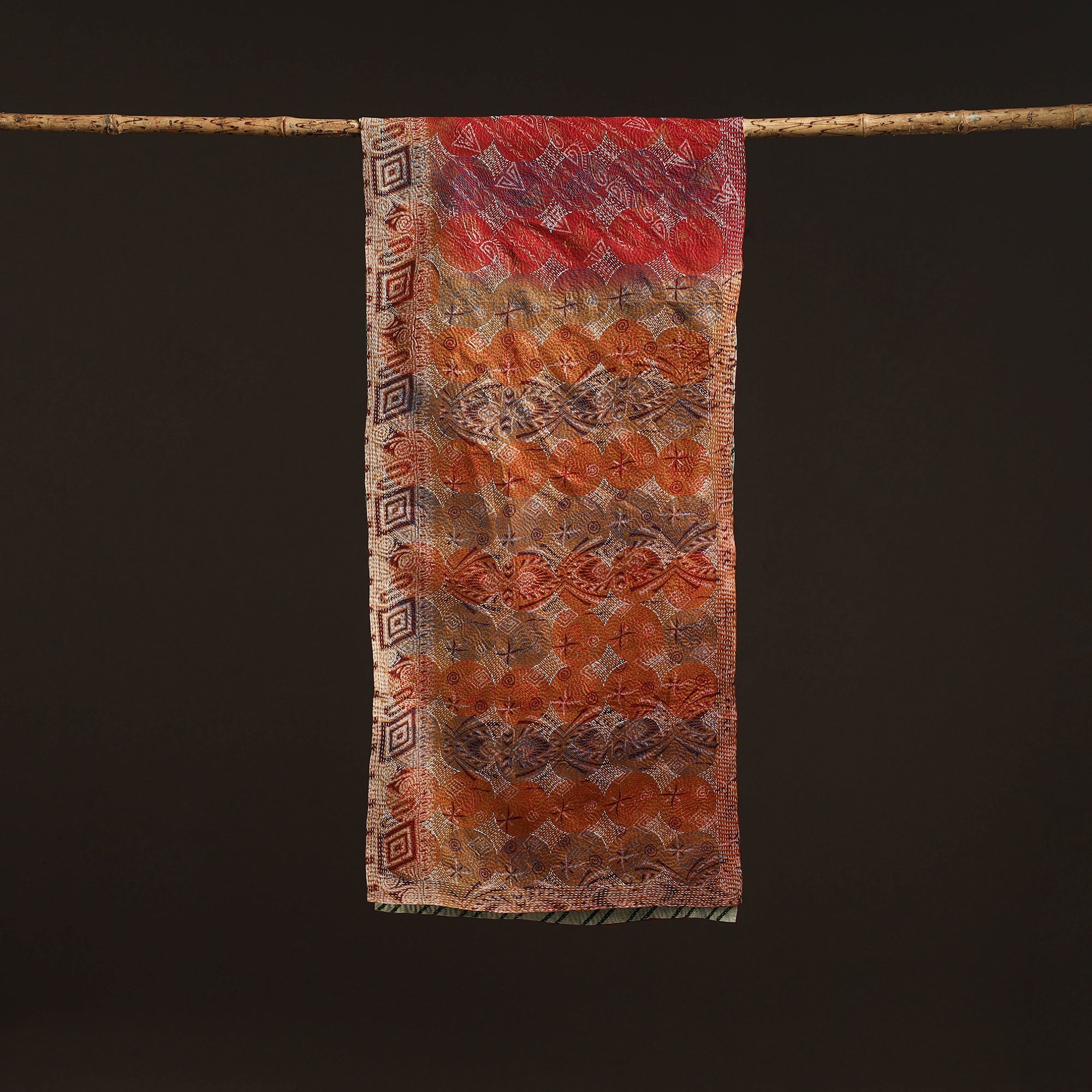 Reversible silk bengal hand kantha stitch stole 125