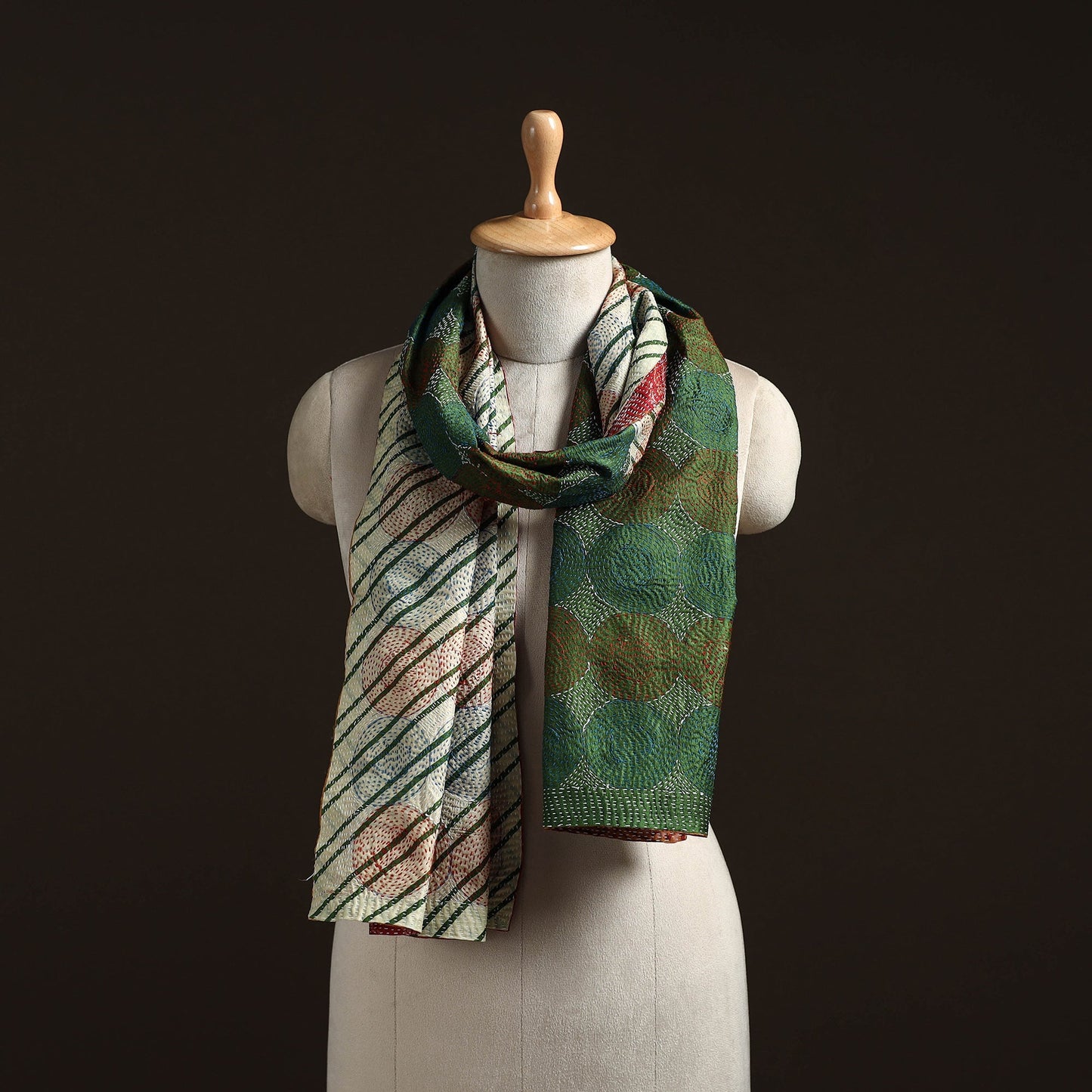 Reversible silk bengal hand kantha stitch stole 125