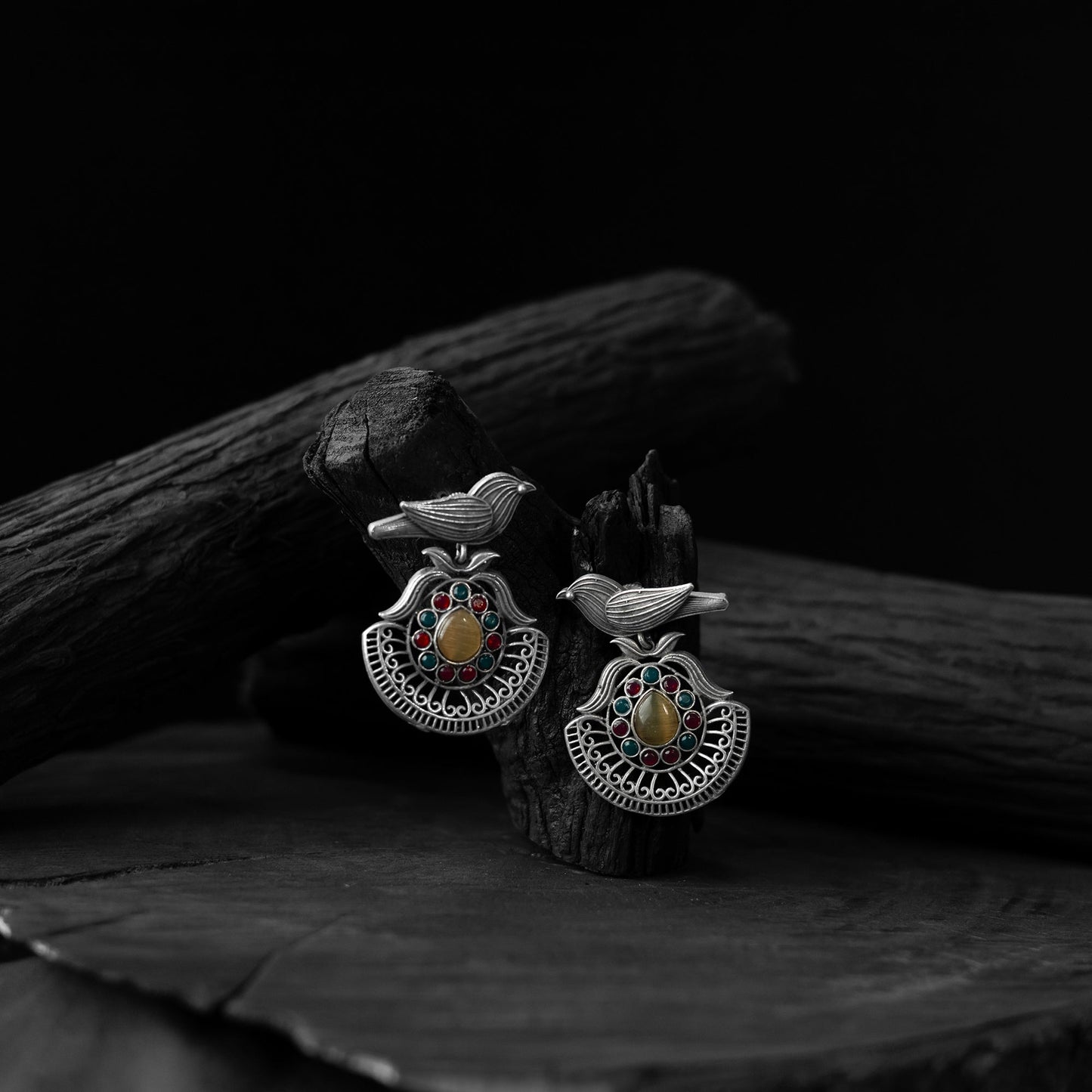 Multicolor - saanjh bela bird motif oxidised earrings