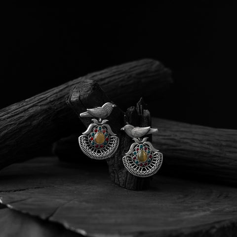 Multicolor - saanjh bela bird motif oxidised earrings