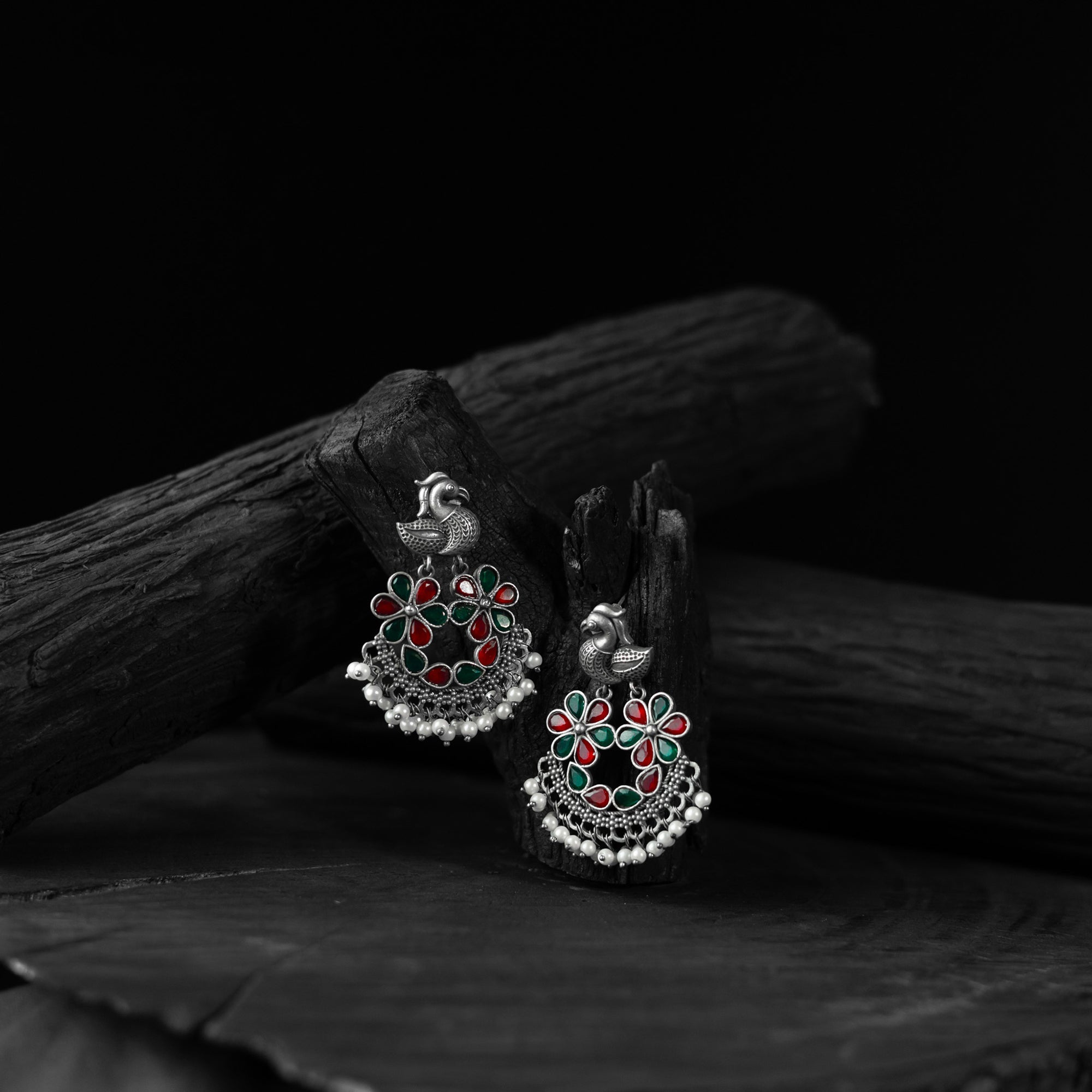 Multicolor - saanjh bela bird oxidised earrings