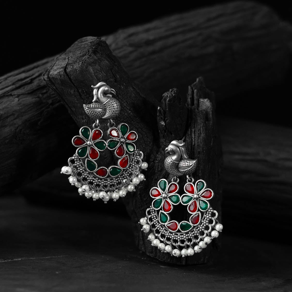 Multicolor - saanjh bela bird oxidised earrings