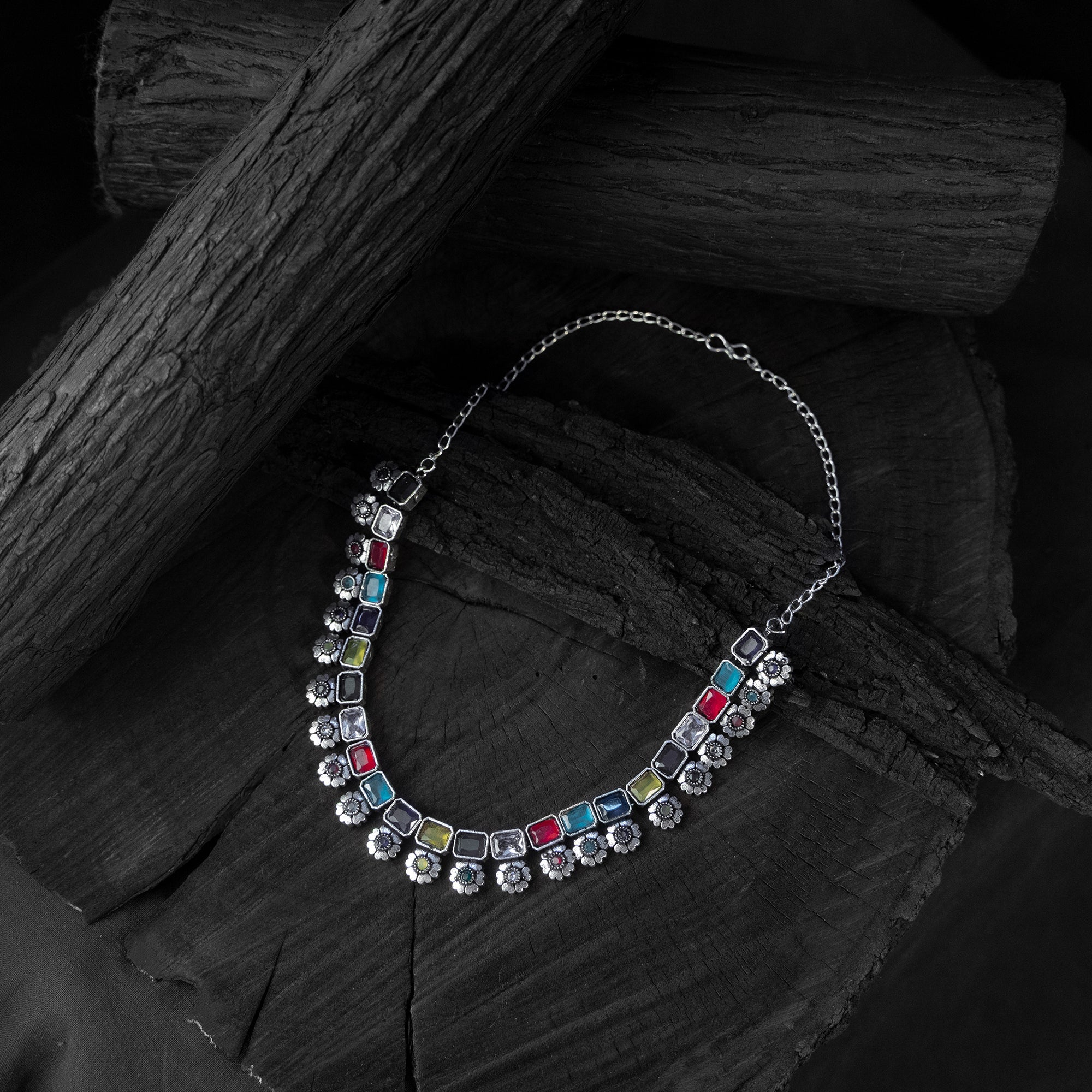 Multicolor - saanjh bela blossom oxidised necklace set