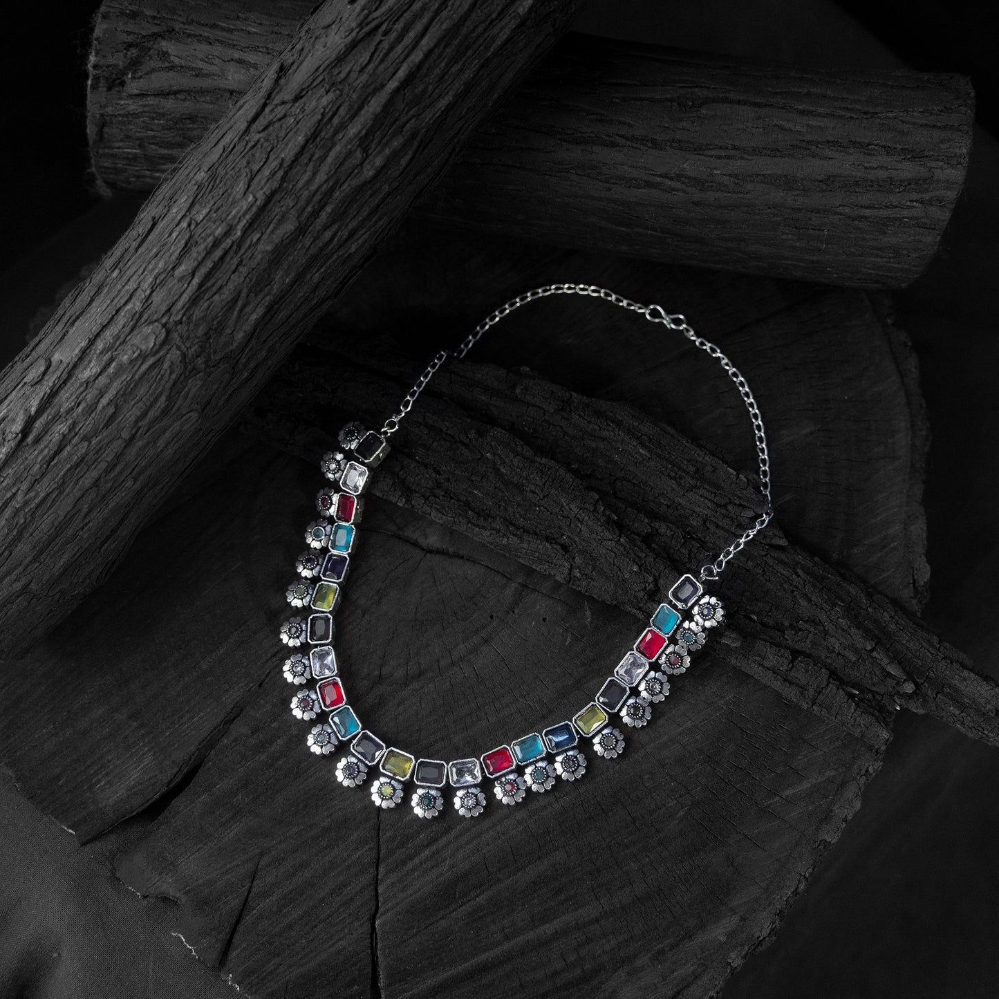 Multicolor - saanjh bela blossom oxidised necklace set