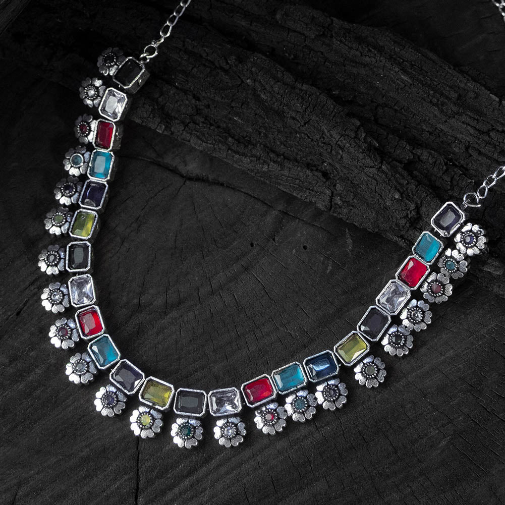 Multicolor - saanjh bela blossom oxidised necklace set