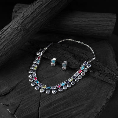 Multicolor - saanjh bela blossom oxidised necklace set