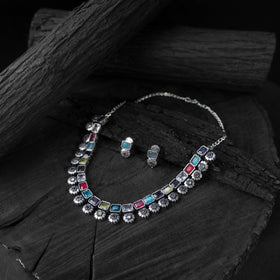 Multicolor - saanjh bela blossom oxidised necklace set
