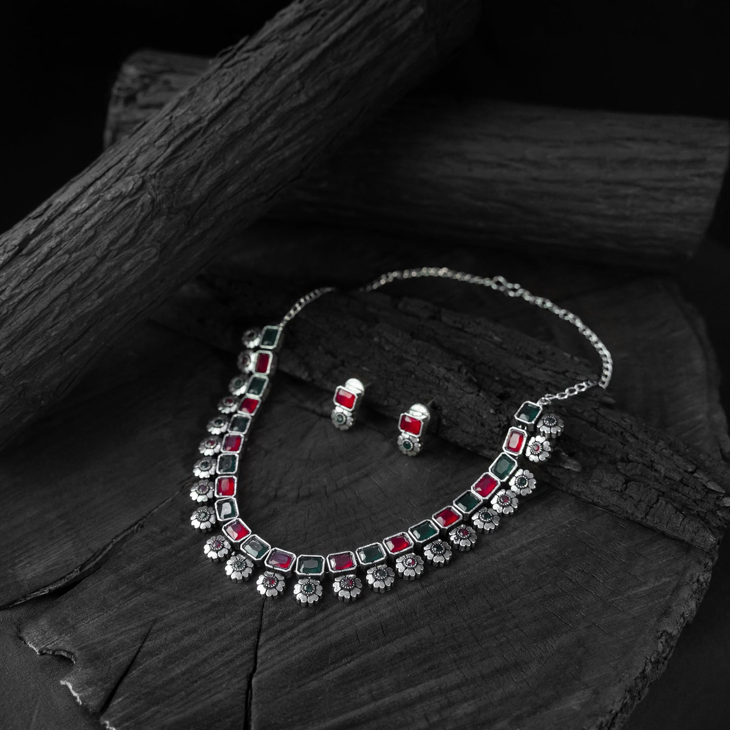 Multicolor - saanjh bela blossom oxidised necklace set