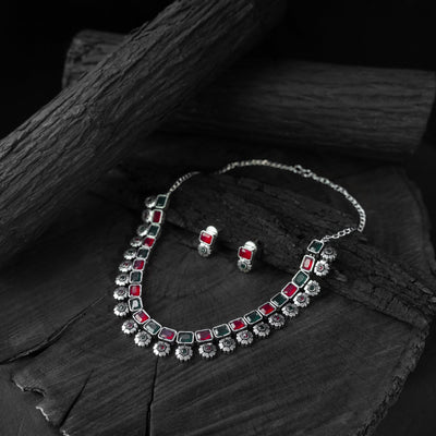 Multicolor - saanjh bela blossom oxidised necklace set