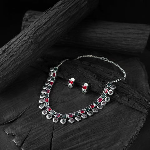 Multicolor - saanjh bela blossom oxidised necklace set