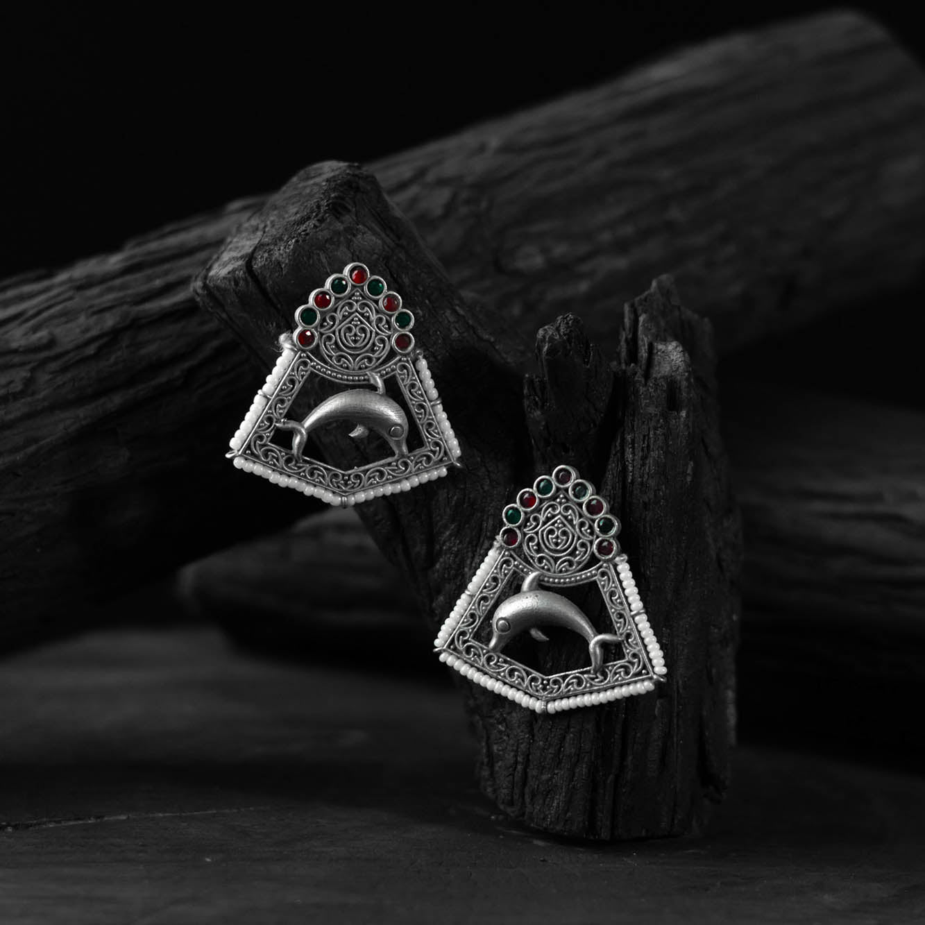 Multicolor - saanjh bela dolphin oxidised earrings