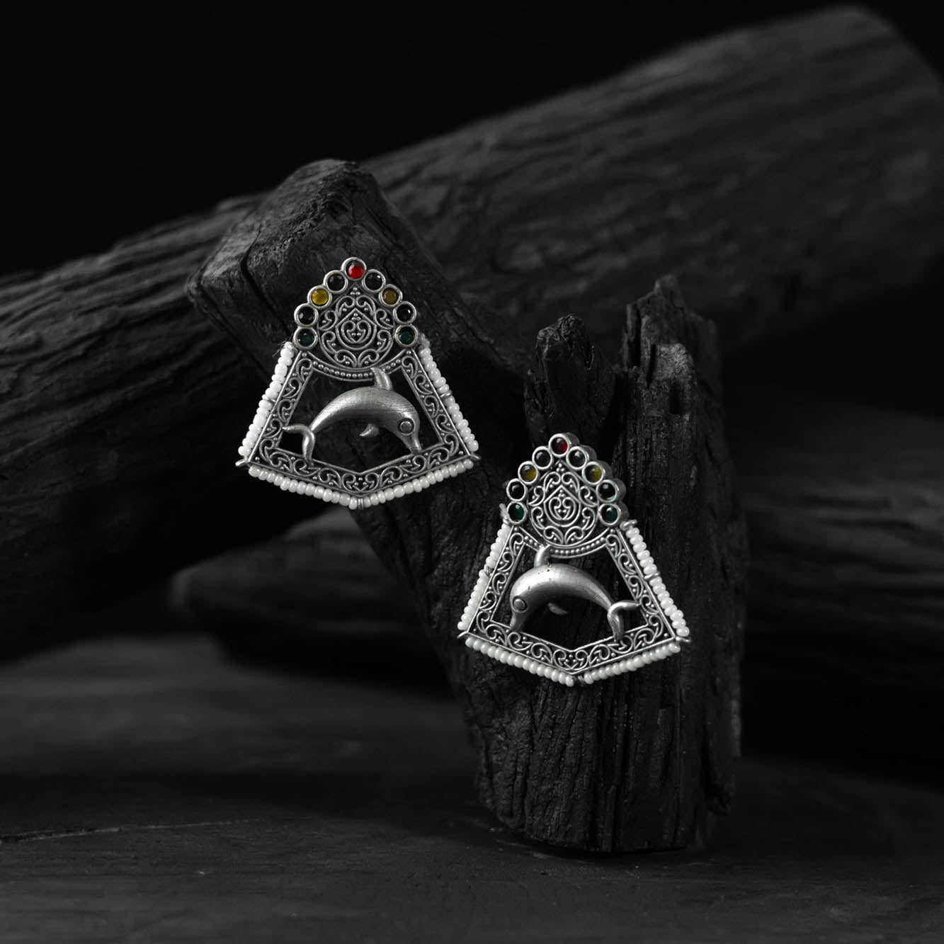 Multicolor - saanjh bela dolphin oxidised earrings