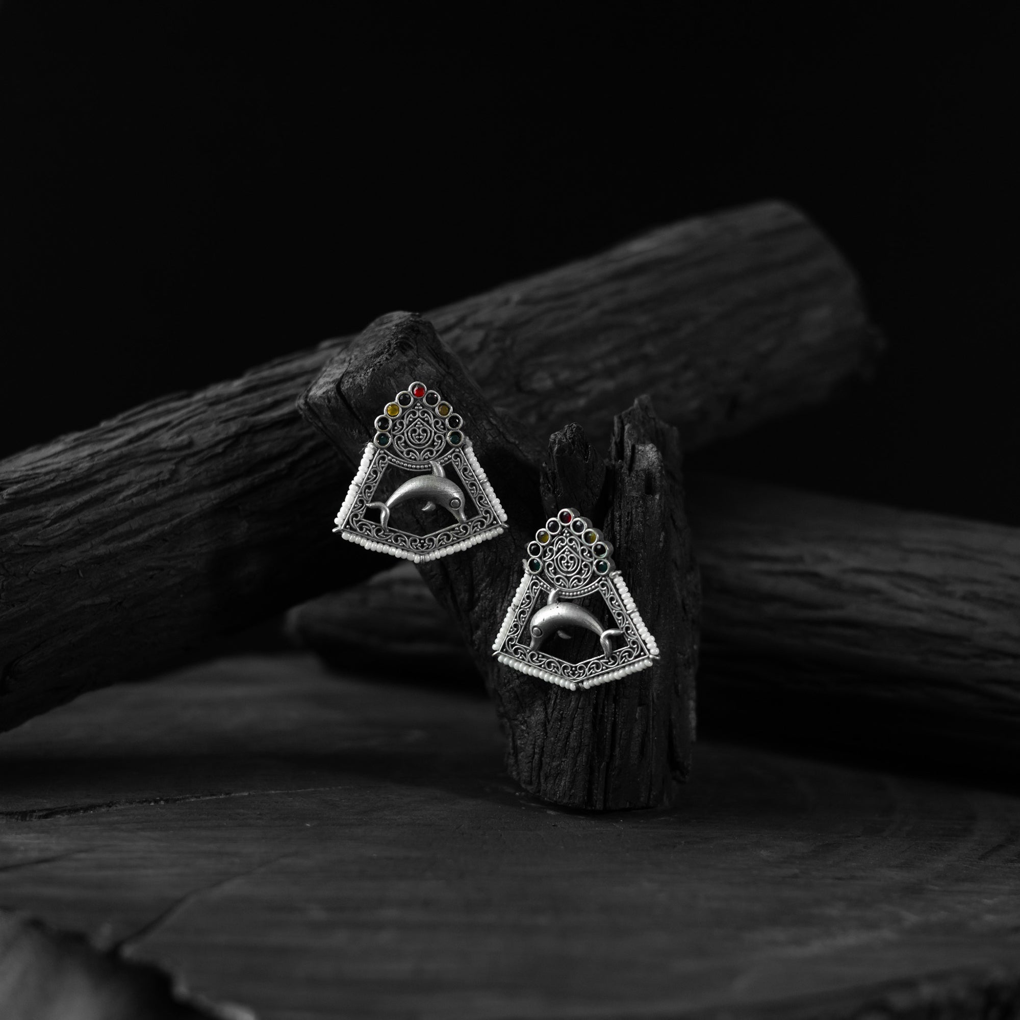 Multicolor - saanjh bela dolphin oxidised earrings