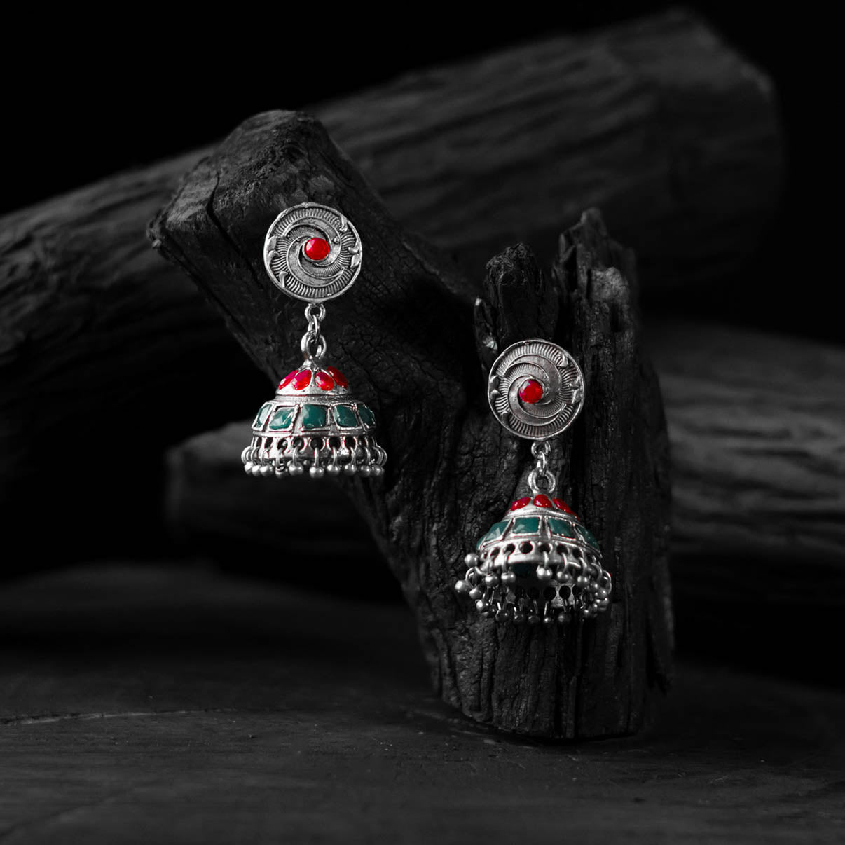 Multicolor - saanjh bela dome oxidised jhumka earrings