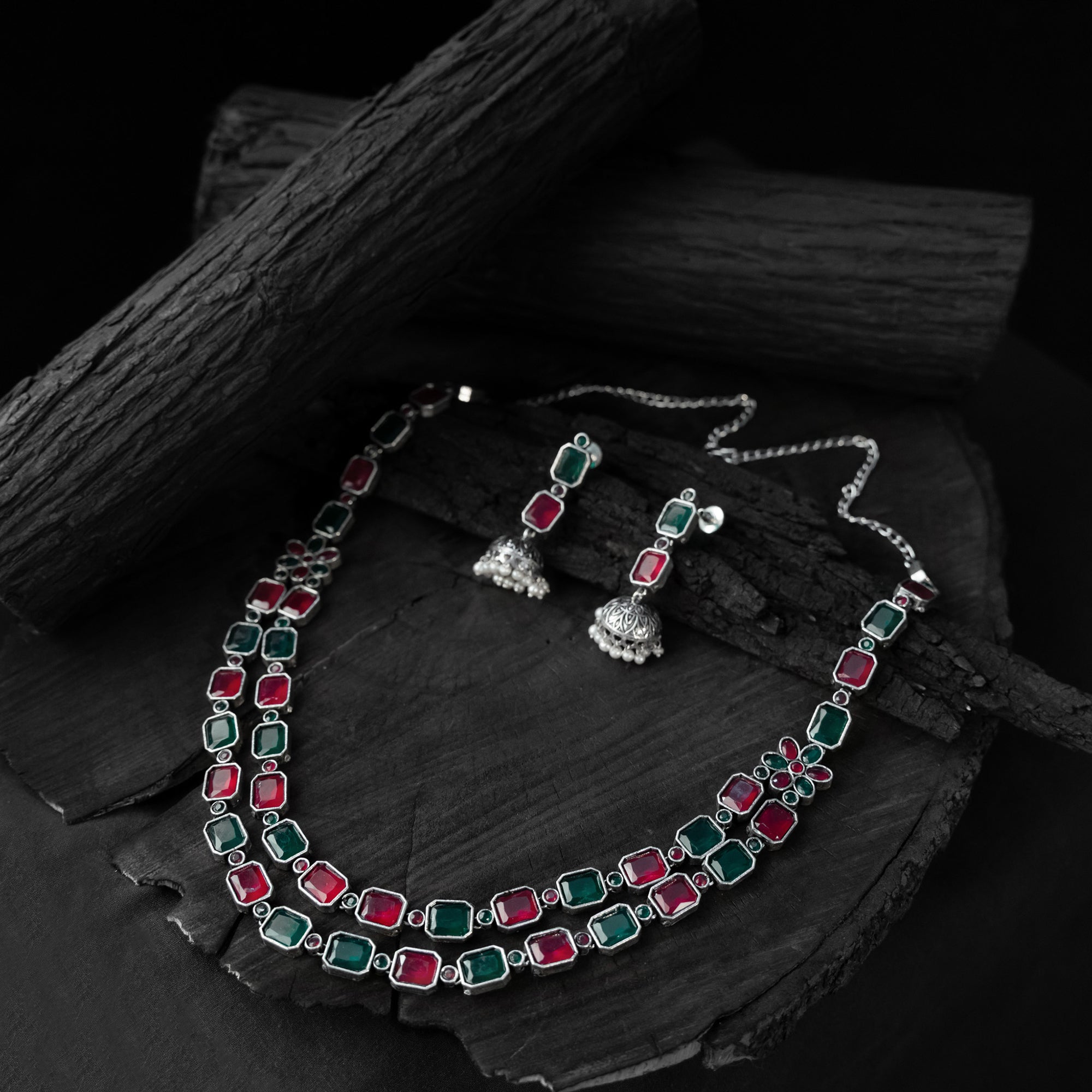 Multicolor - saanjh bela double layered oxidised necklace