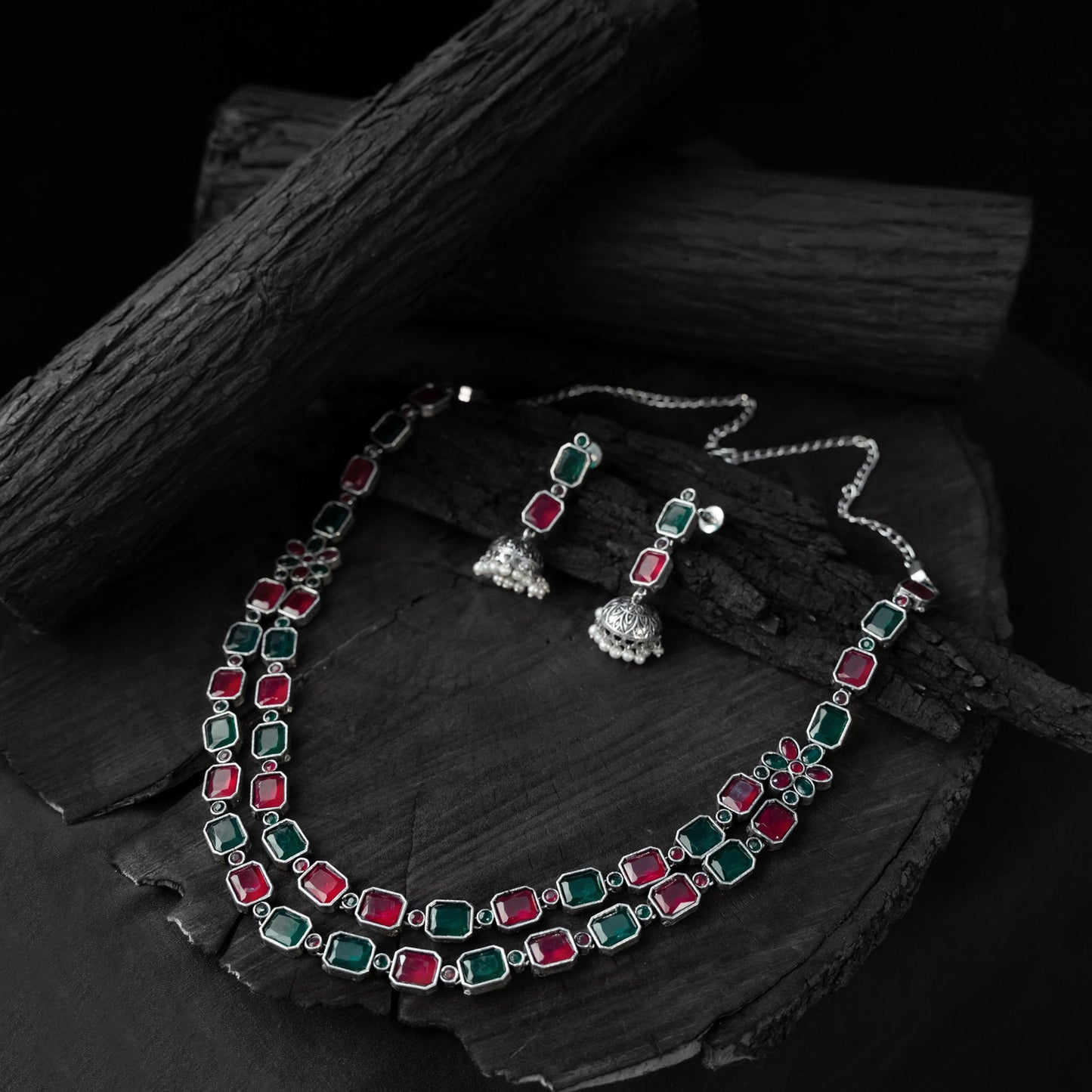 Multicolor - saanjh bela double layered oxidised necklace