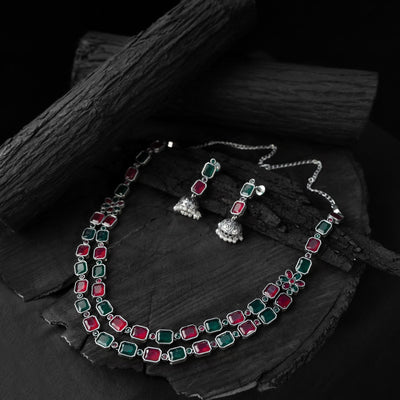 Multicolor - saanjh bela double layered oxidised necklace