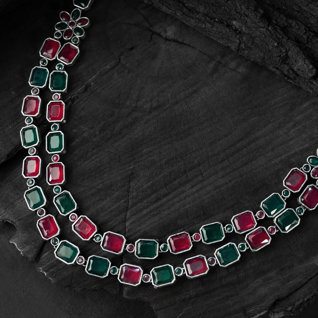 Multicolor - saanjh bela double layered oxidised necklace