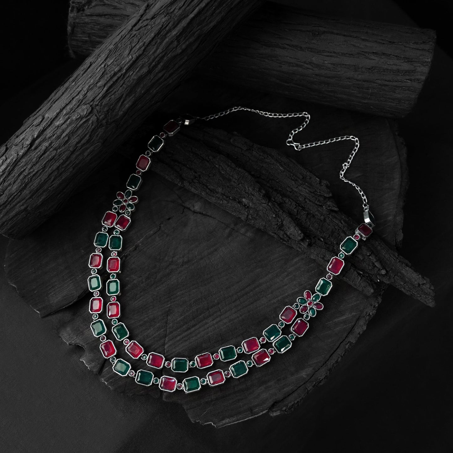 Multicolor - saanjh bela double layered oxidised necklace